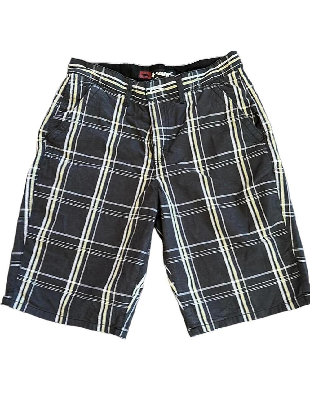 Tony Hawk | Men's Black Gray Plaid Resort Casual Travel Shorts | Size 32 | 0621